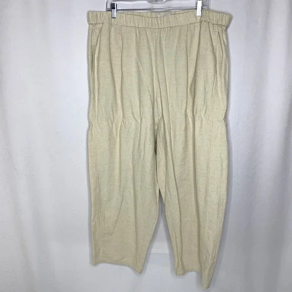 Liz Claiborne Womens Linen Blend Pants Size XL Cream Tan Natural Pockets - Picture 1 of 10